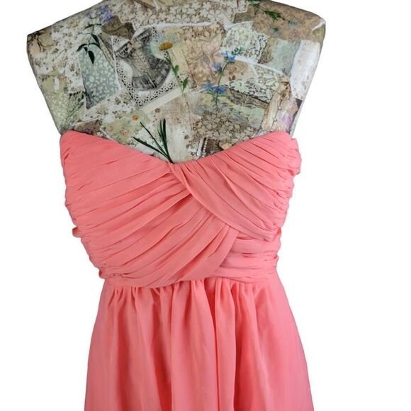 Gown Long Maxi Dress Formal Strapless A Line Peachy Chiffon Floor Length - Picture 7 of 11